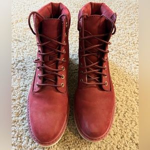 Red Timberland boots